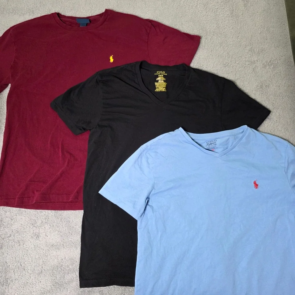 Polo Ralph Lauren Mens M T-Shirt Bundle Burgundy Black Blue Cotton Pony Logo